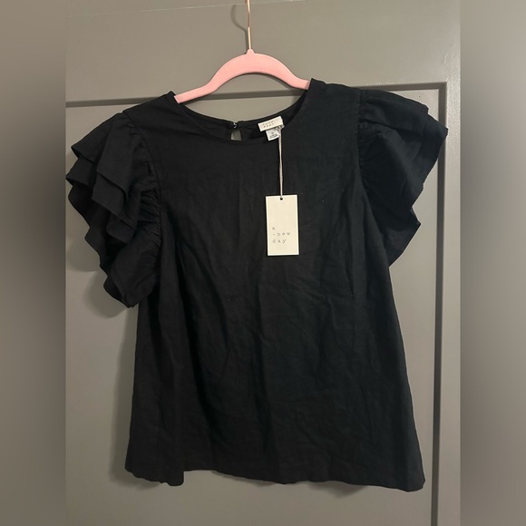 Target Tops - Black Target Ruffle Top
